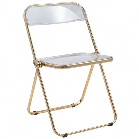 LeisureMod Lawrence Modern Acrylic Folding Chair With Gold Metal Frame in Clear