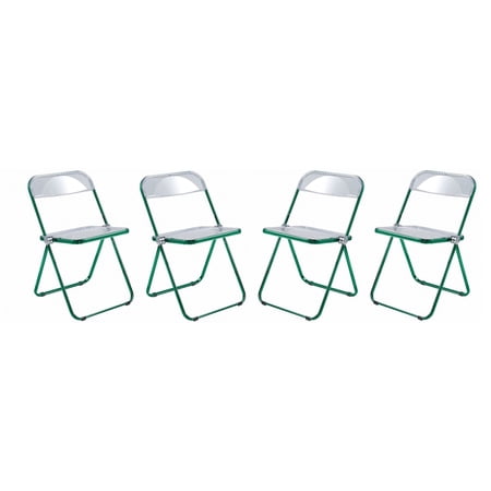 LeisureMod Lawrence Modern Acrylic Folding Chair With Green Metal Frame Set of 4