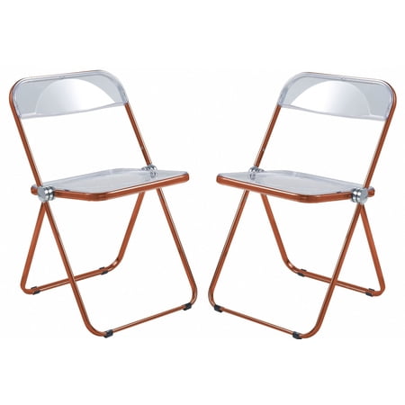 LeisureMod Lawrence Modern Acrylic Folding Chair With Orange Metal Frame Set of 2