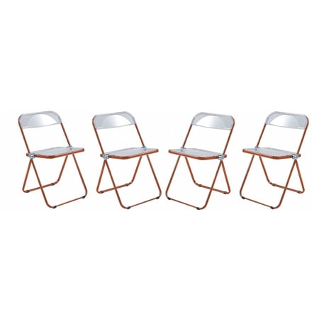 LeisureMod Lawrence Modern Acrylic Folding Chair With Orange Metal Frame Set of 4
