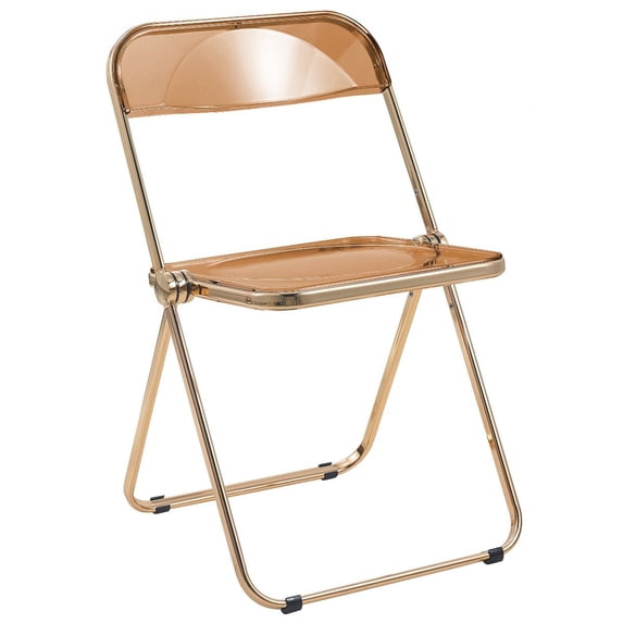 LeisureMod Lawrence Modern Acrylic Folding Chair With Gold Metal Frame in Tangerine