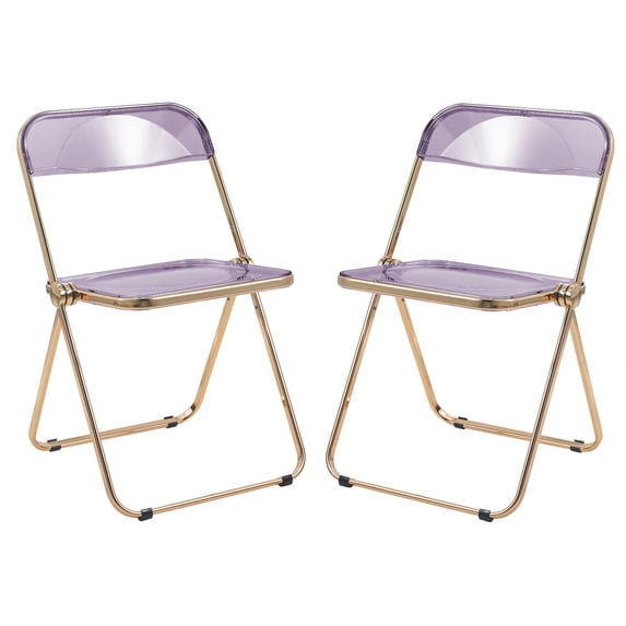 LeisureMod Lawrence Modern Acrylic Folding Chair With Gold Metal Frame Set of 2 in Magenta