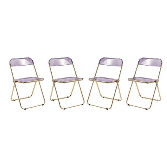 LeisureMod Lawrence Modern Acrylic Folding Chair With Gold Metal Frame Set of 4 in Magenta