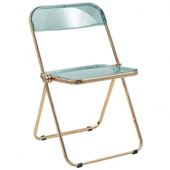 LeisureMod Lawrence Modern Acrylic Folding Chair With Gold Metal Frame in Jade Green
