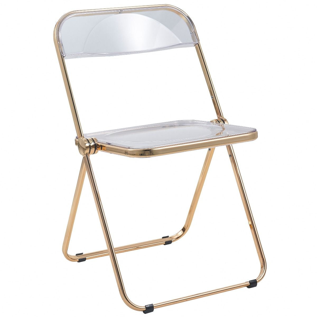 LeisureMod Lawrence Modern Acrylic Folding Chair With Gold Metal Frame in Clear