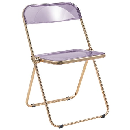 LeisureMod Lawrence Modern Acrylic Folding Chair With Gold Metal Frame in Magenta
