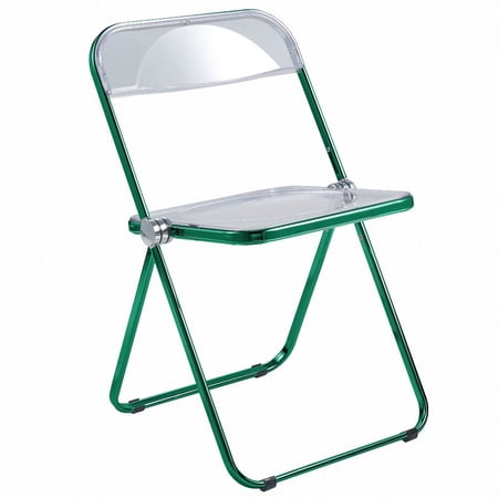 LeisureMod Lawrence Modern Acrylic Folding Chair With Green Metal Frame