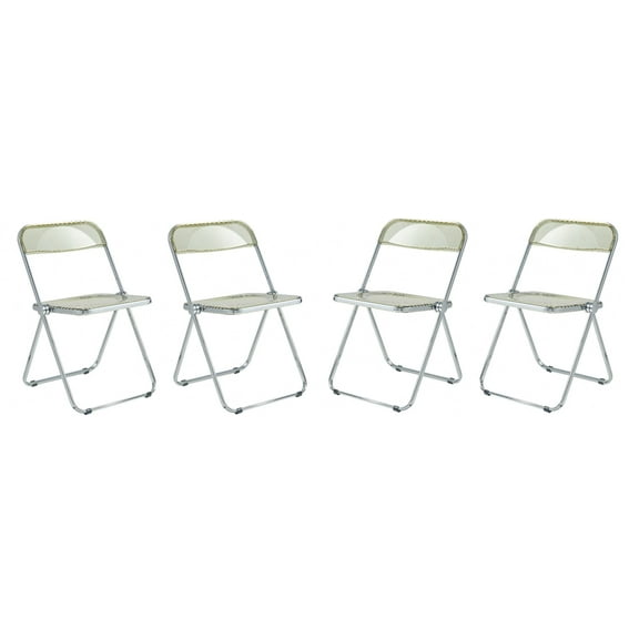 LeisureMod Lawrence Modern Acrylic Folding Chair With Metal Frame Set of 4 in Amber