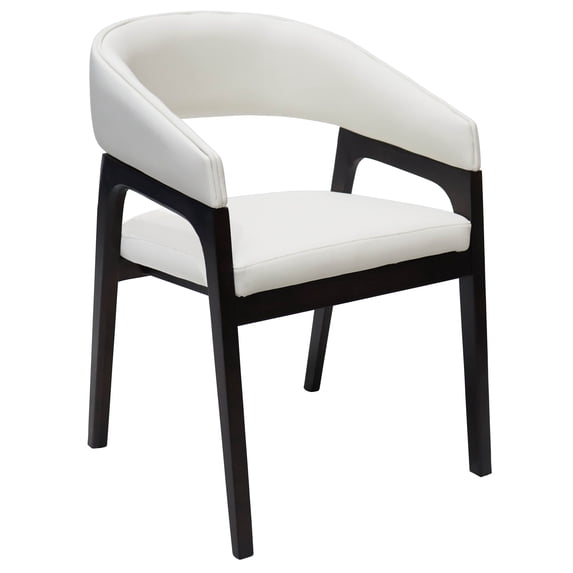 LeisureMod Leather Dining Arm Chair with Rubberwood Legs and U-Shaped Open Back Design Accent Kitchen Chair for Modern Home Cali Collection, White