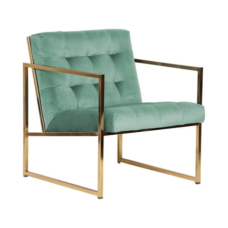 LeisureMod LA18BU 29 x 26 x 26 in. Lexington Tufted Velvet Accent Armchair with Gold Frame, Turquoise