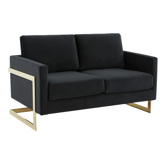 LeisureMod Lincoln Modern Mid-Century Upholstered Velvet Loveseat with Gold Frame-Color:GoldMaterial