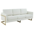thumbnail image 1 of LeisureMod Lincoln 83" Modern Leather Upholstered Sofa With Gold Steel Frame in White, 1 of 7