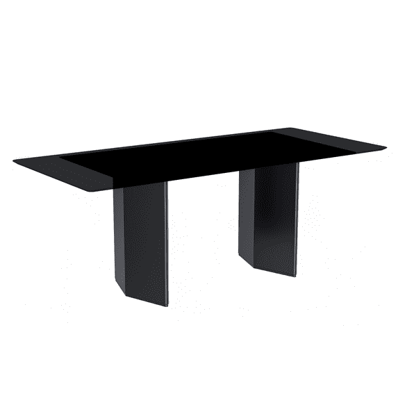 LeisureMod Lior Modern Dining Table Rectangular Kitchen Table Furniture with Glass Tabletop in Black Steel for Kitchen and Dining Room in Black