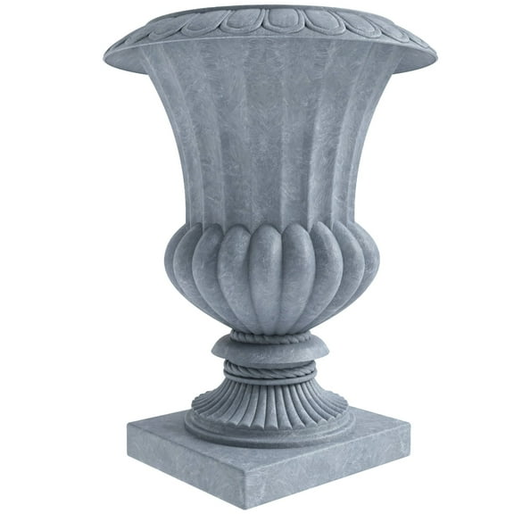 LeisureMod Lotus Fiberstone and Clay Urn Planter, Mid-Century Modern Indoor Outdoor Decorative Planter Pot with Drainage Holes for Home and Patio (Aged Concrete)
