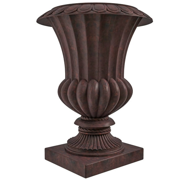 LeisureMod Lotus Fiberstone and Clay Urn Planter, Mid-Century Modern Indoor Outdoor Decorative Planter Pot with Drainage Holes for Home and Patio (Brown)