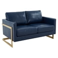thumbnail image 1 of LeisureMod Loveseat Upholstered in Leather 2-Person Seater Sofa with Gold Stainless Steel Base and Removable Cushions for Modern Home, Living Room, Offices Lincoln Collection in Navy Blue, 1 of 8