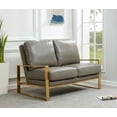 thumbnail image 1 of LeisureMod Loveseat Upholstered in Leather with Gold Stainless Steel Sled Base and Removable Cushions for Modern Home, Living Room, Offices Jefferson Collection in Grey, 1 of 9