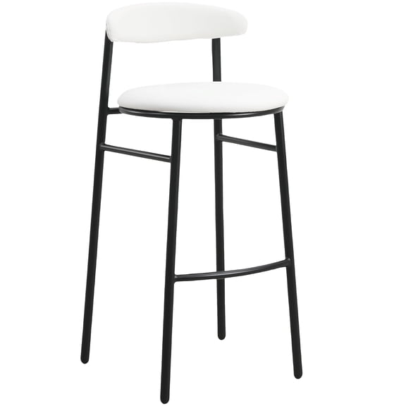 LeisureMod Lume Series Modern Bar Stool Upholstered in Polyester Contemporary Accent Kitchen Counter Stool for Dining Room and Kitchen in White