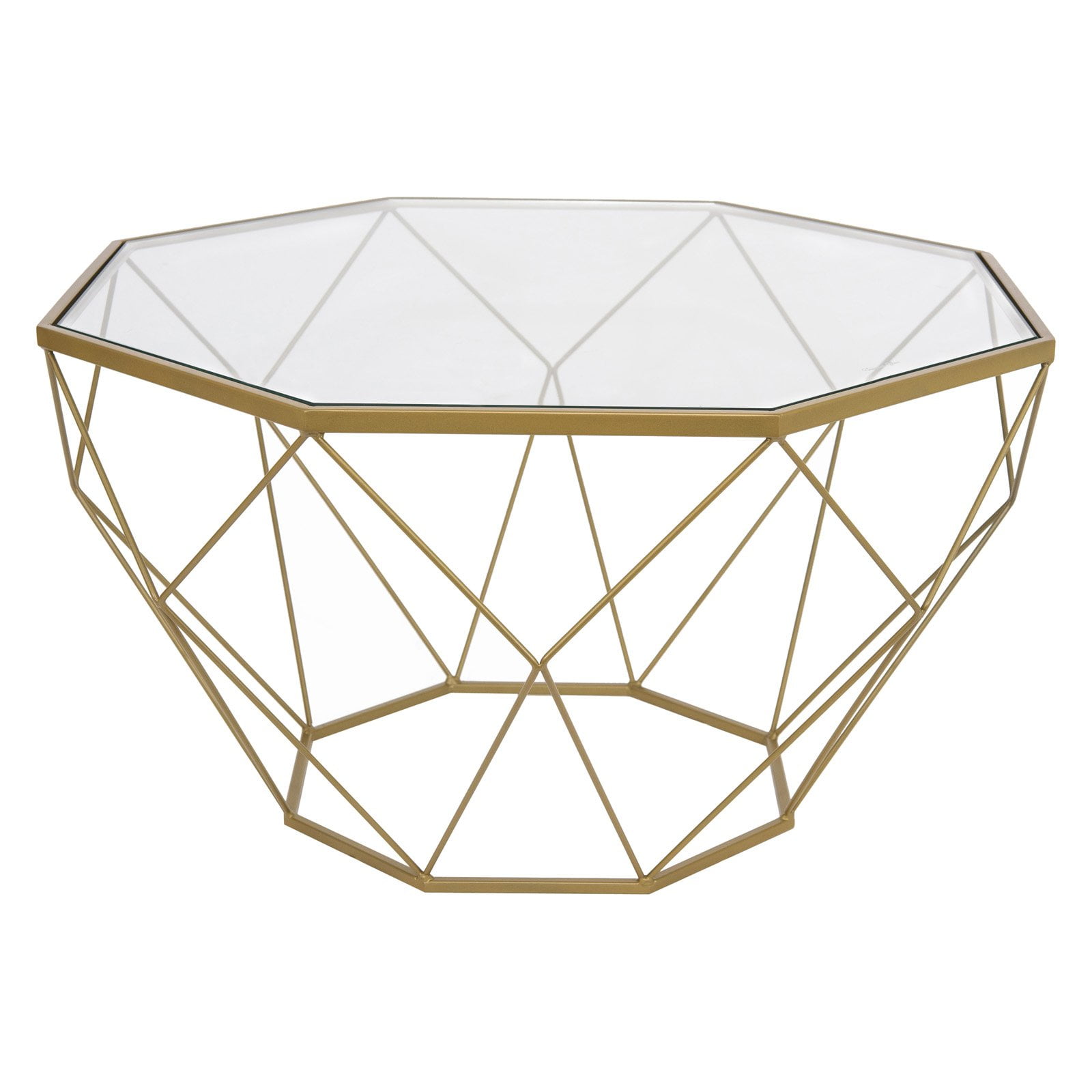 Gold Octagon Glass Top Coffee Table with Metal Base