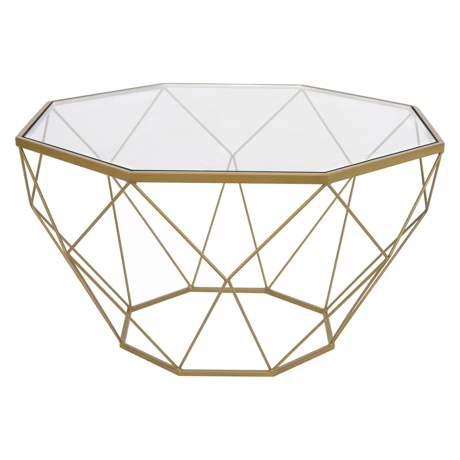 Gold Octagon Glass Top Coffee Table with Metal Base