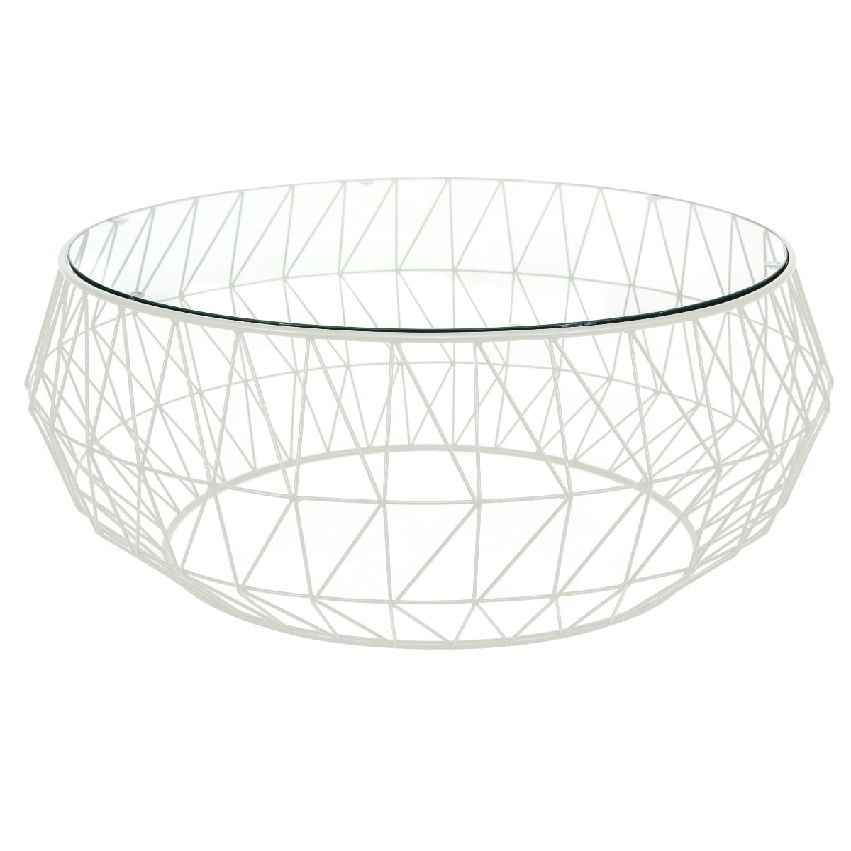 White Round Glass Top Coffee Table with Metal Base