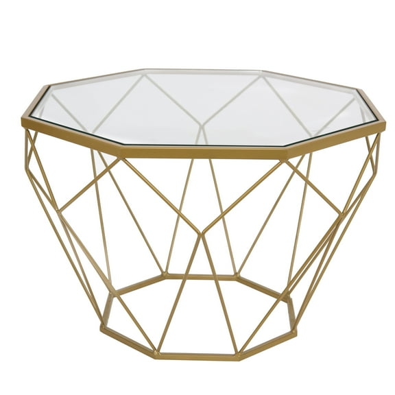 LeisureMod Malibu Small Modern Octagon Glass Top Coffee Table – Stylish and Contemporary Design for Living Rooms