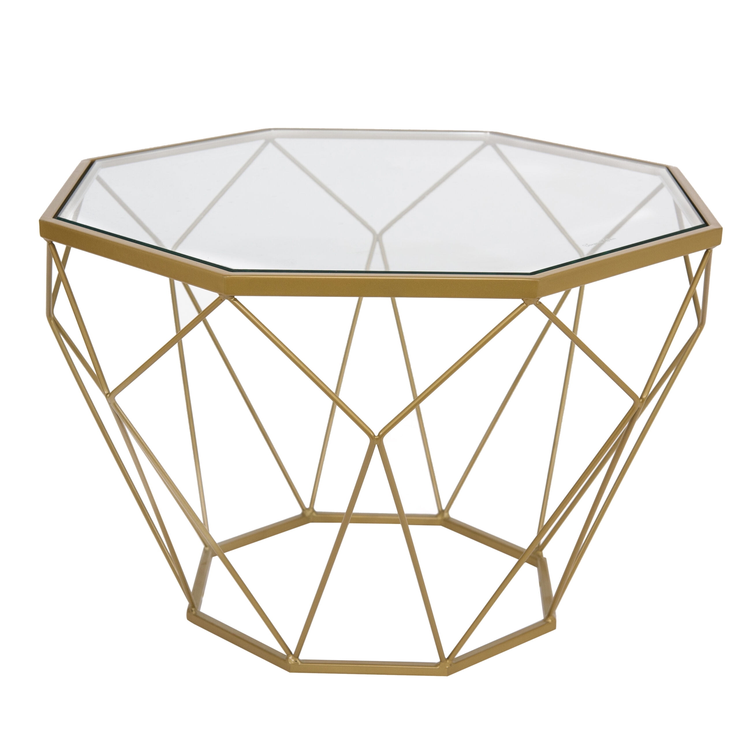 Malibu 22" Gold Octagon Glass Coffee Table with Geometric Metal Base