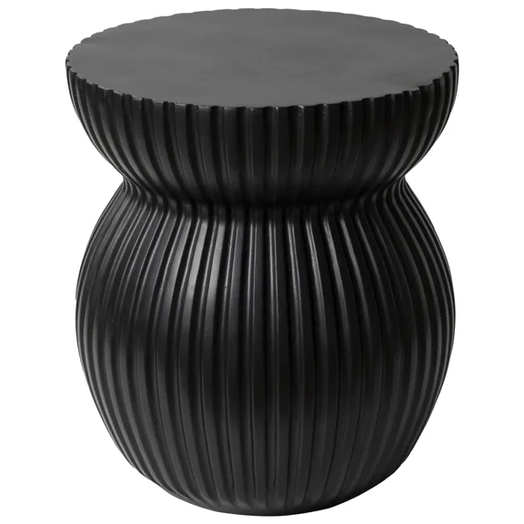 LeisureMod Mander Fiberstone Side Table – Ribbed Hourglass End Accent Table for Indoor or Outdoor Use