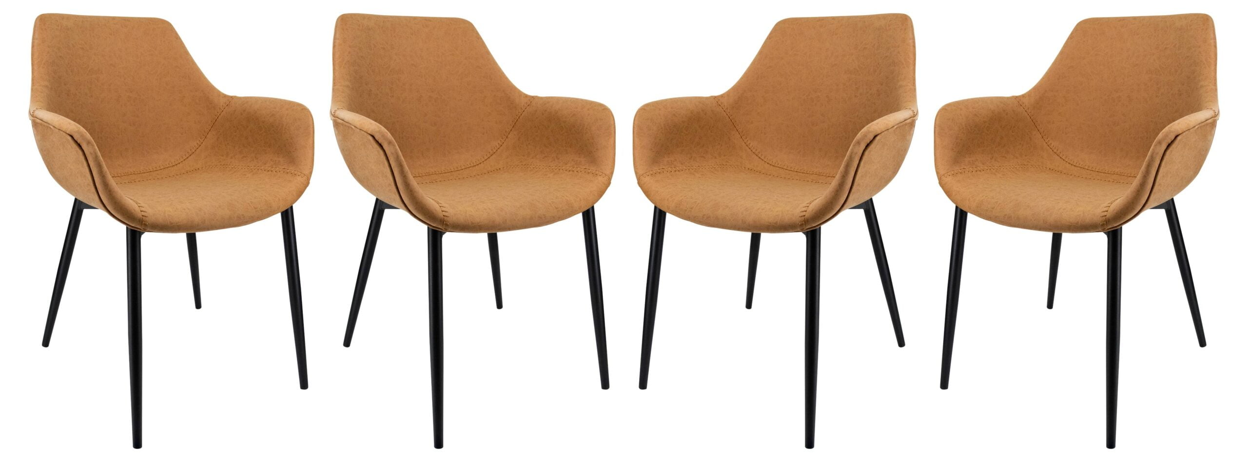 Markley Light Brown Leather Dining Arm Chair with Metal Legs, Set of 4