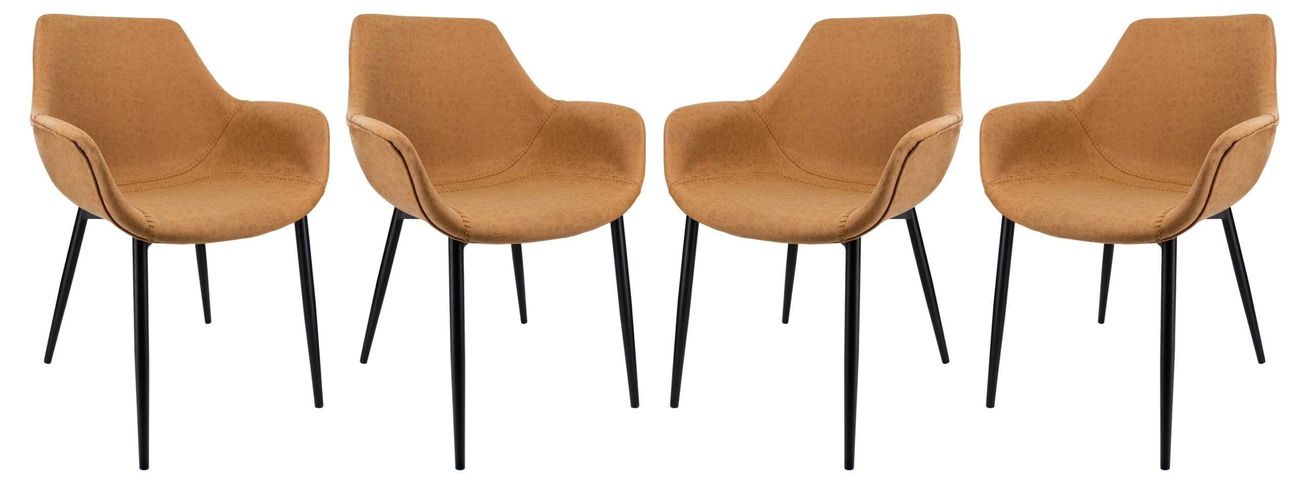 Markley Light Brown Leather Dining Arm Chair with Metal Legs, Set of 4