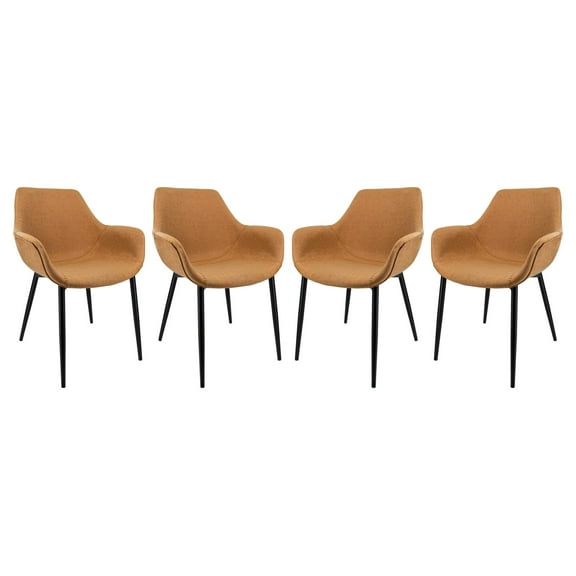 LeisureMod Markley Leather Dining Armchair Metal Legs Set of 4 in Light Brown
