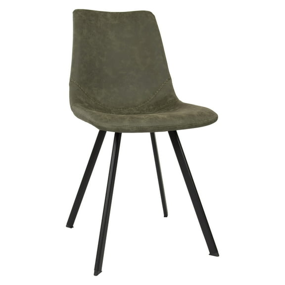 LeisureMod Markley Leather Dining Chair With Metal Legs Olive Green