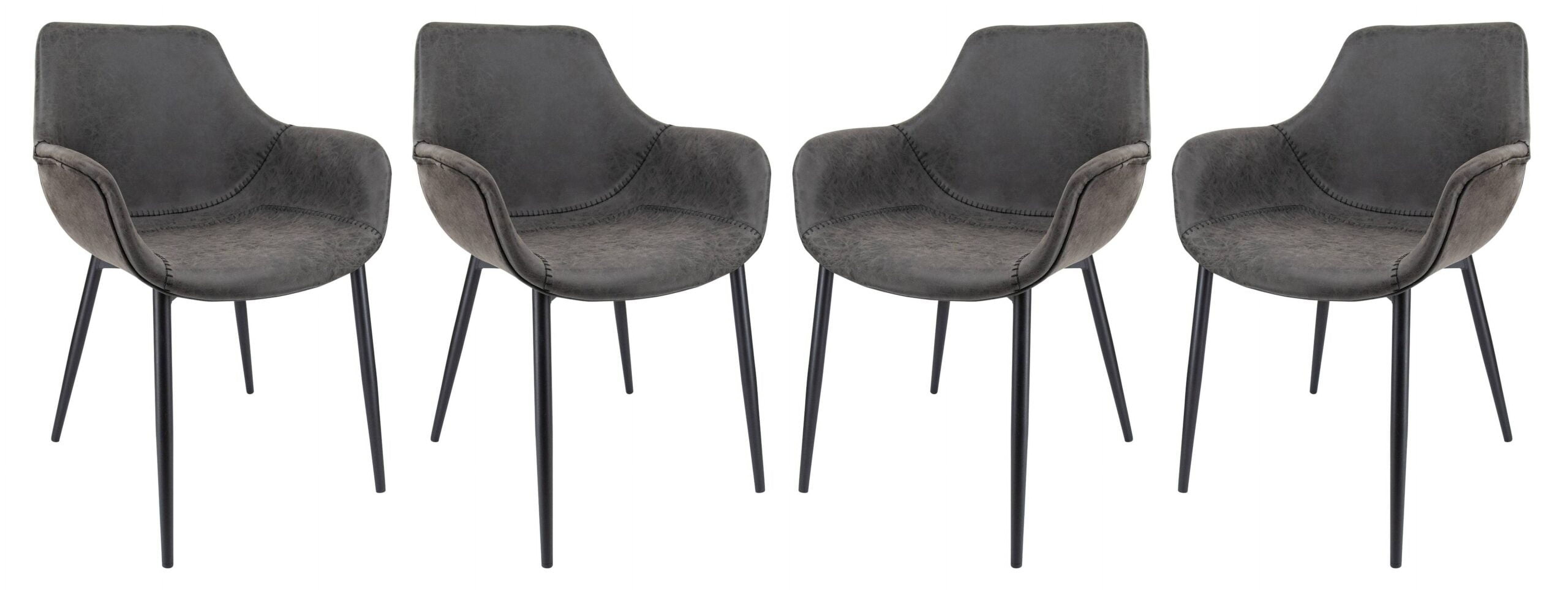 LeisureMod Markley Modern Leather Dining Arm Chair With Metal Legs Set of 4