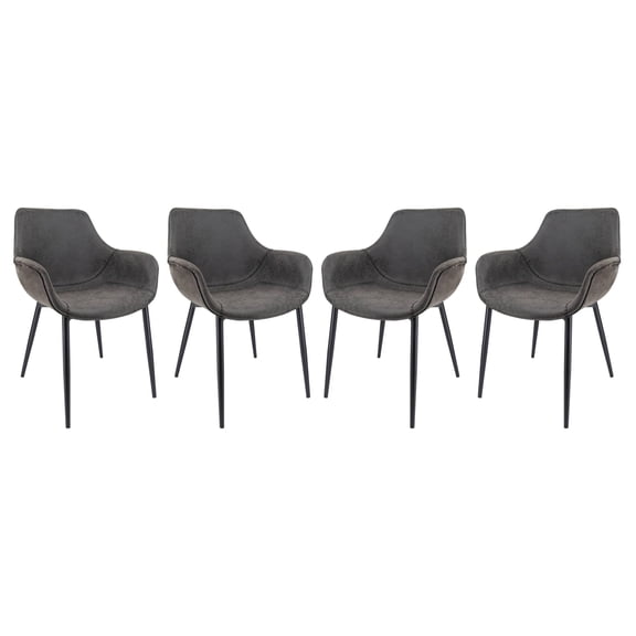 LeisureMod Markley Modern Leather Dining Arm Chair With Metal Legs Set of 4