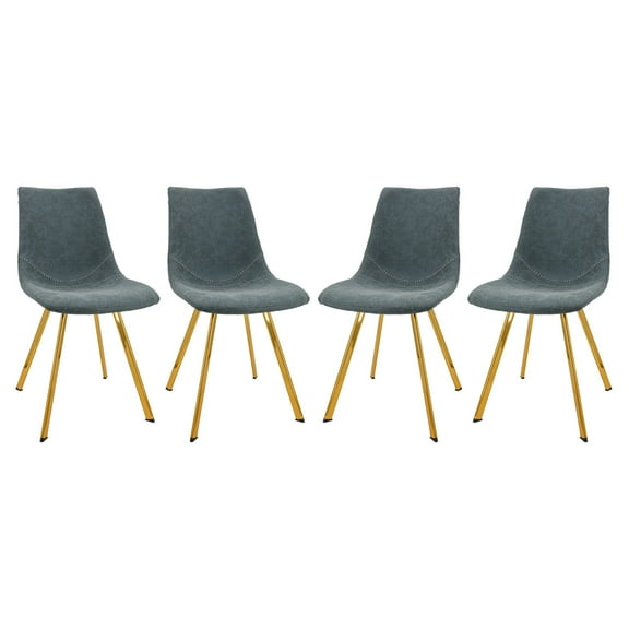 LeisureMod Markley Modern Leather Dining Chair With Gold Legs Set of 4 in Peacock Blue