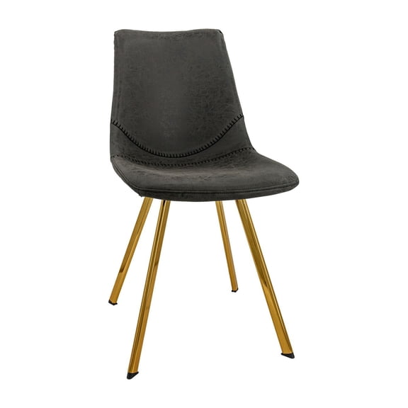 LeisureMod Markley Modern Leather Dining Chair With Gold Legs in Charcoal Black