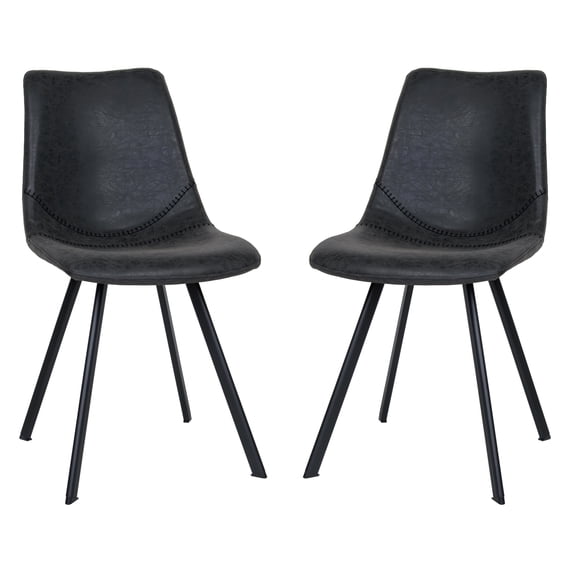 LeisureMod Markley Modern Leather Dining Chair With Metal Legs Set of 2 in Charcoal Black