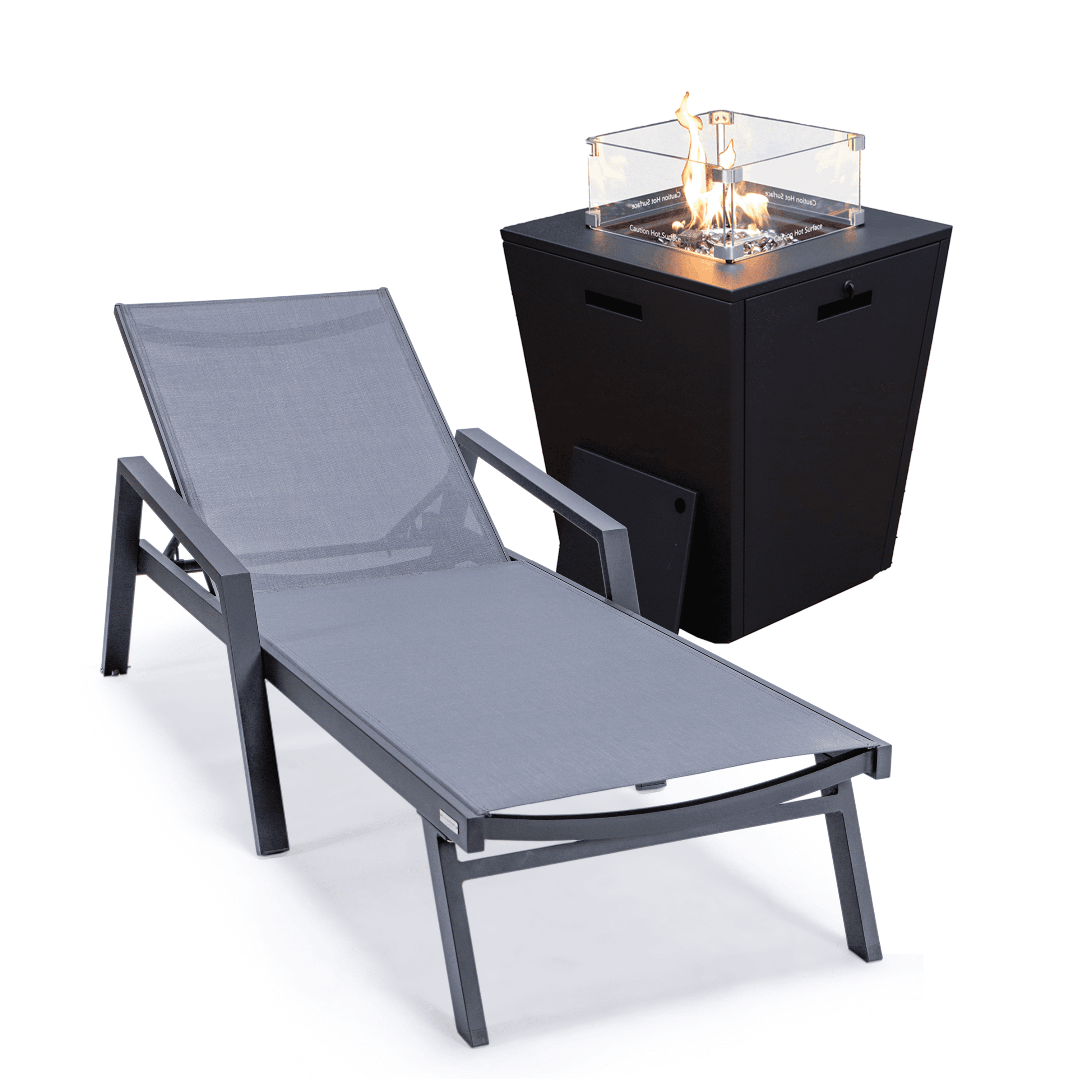 Marlin Dark Grey Aluminum Patio Chaise Lounge Chair with Fire Pit Table