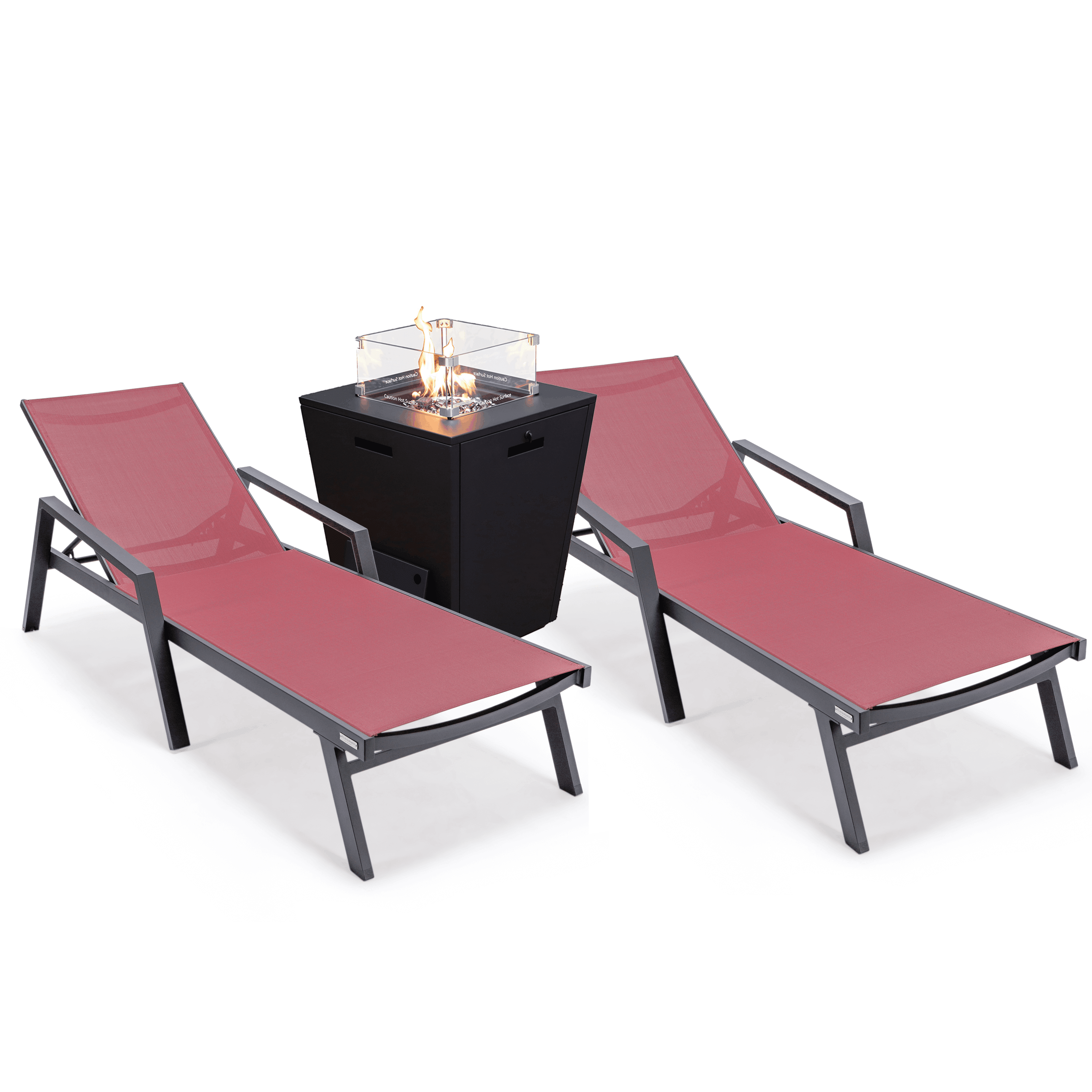 Marlin Burgundy Aluminum Outdoor Chaise Lounge Set with Fire Pit