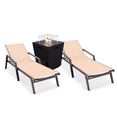 thumbnail image 1 of LeisureMod Marlin Modern Black Aluminum Outdoor Patio Chaise Lounge Chair With Arms Set of 2 with Square Fire Pit Side Table Perfect for Patio, Lawn, and Garden (Light Brown), 1 of 21