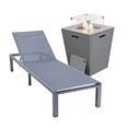 thumbnail image 1 of LeisureMod Marlin Modern Grey Aluminum Outdoor Patio Chaise Lounge Chair with Square Fire Pit Side Table Perfect for Patio, Lawn, and Garden, 1 of 21
