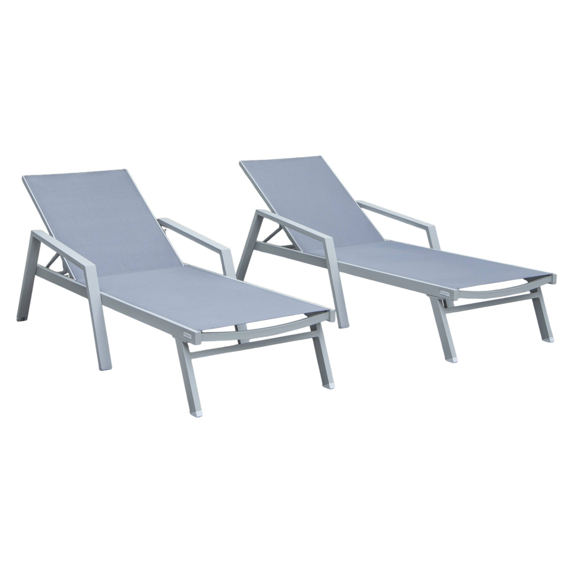 Dark Grey Aluminum Frame Outdoor Chaise Lounge Set with Armrests