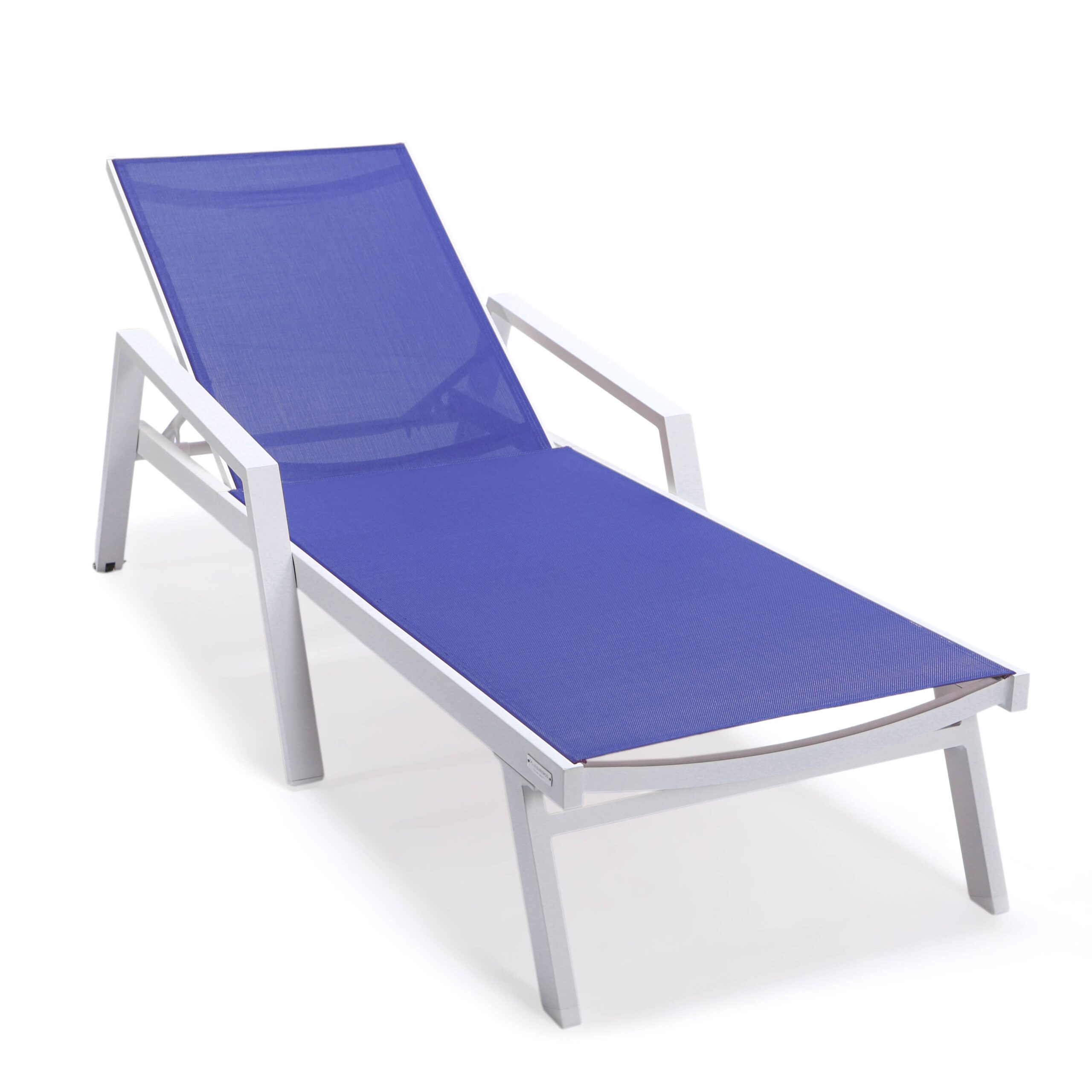 LeisureMod Marlin Patio Chaise Lounge Chair with Armrests Poolside Outdoor Chaise Lounge Chair for Patio Lawn & Garden Modern White Aluminum Suntan Chair with Sling Chaise Lounge Chair (Navy Blue) - image 1 of 12