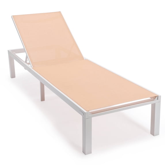 LeisureMod Marlin Patio Chaise Lounge Chair With Aluminum Frame Light Brown