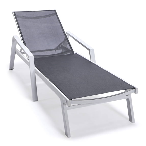 LeisureMod Marlin Patio Chaise Lounge Chair With Arms Aluminum Frame Black