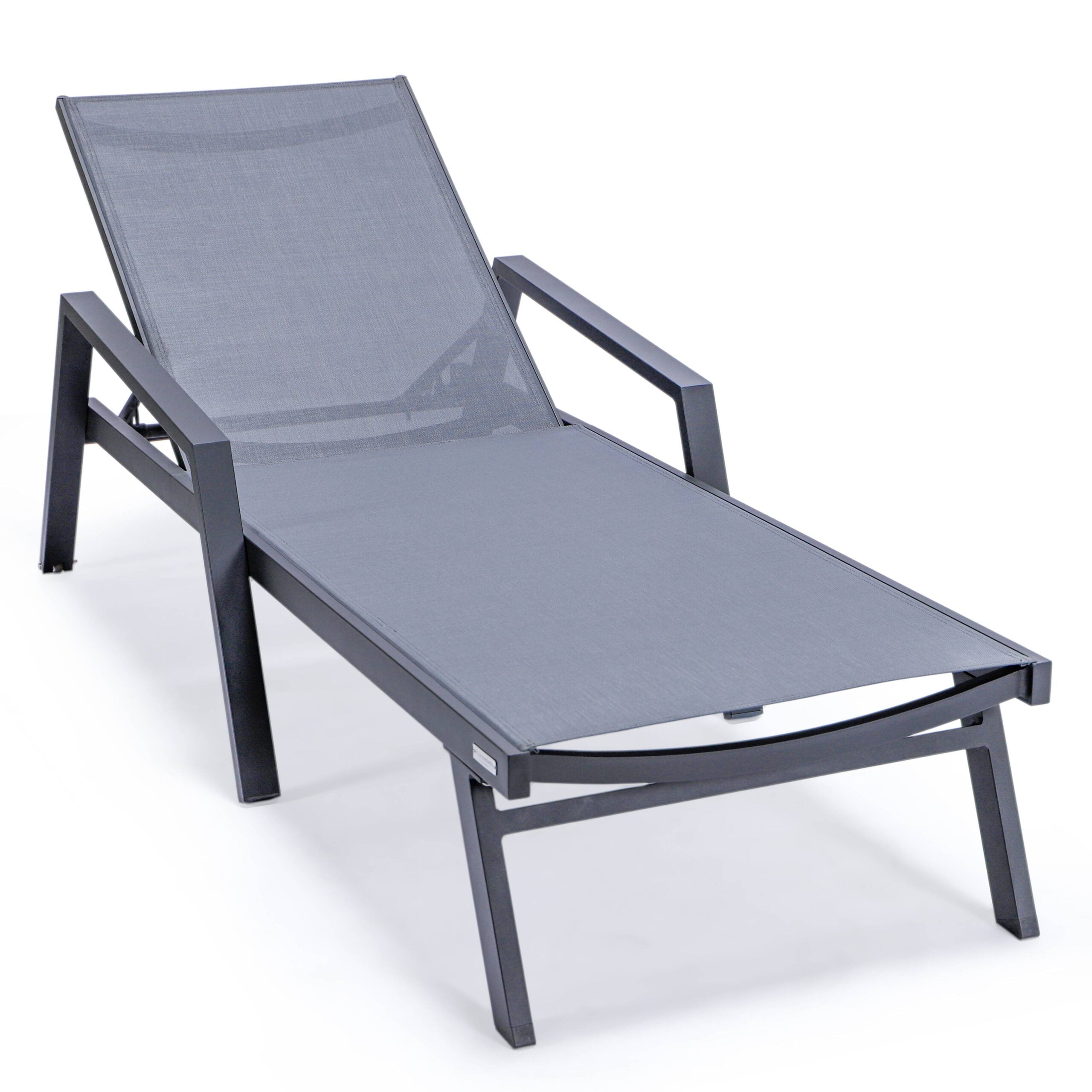 Dark Gray Aluminum Patio Chaise Lounge Chair with Arms and Cushions
