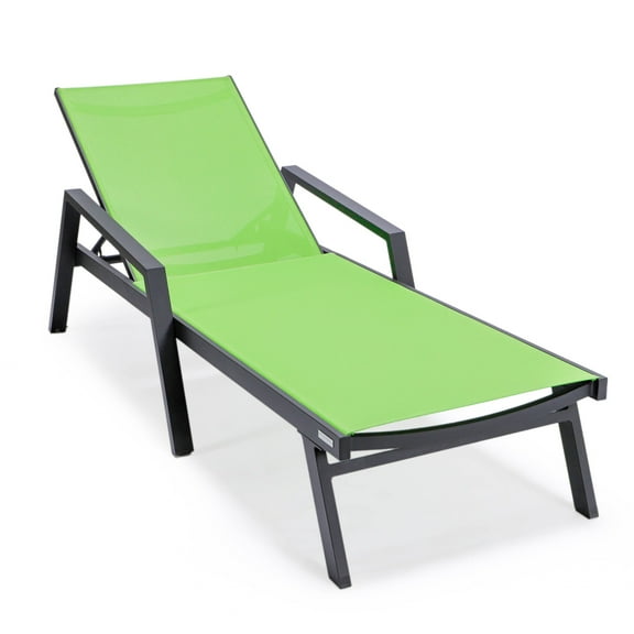 LeisureMod Marlin Patio Chaise Lounge Chair With Arms Aluminum Frame Green