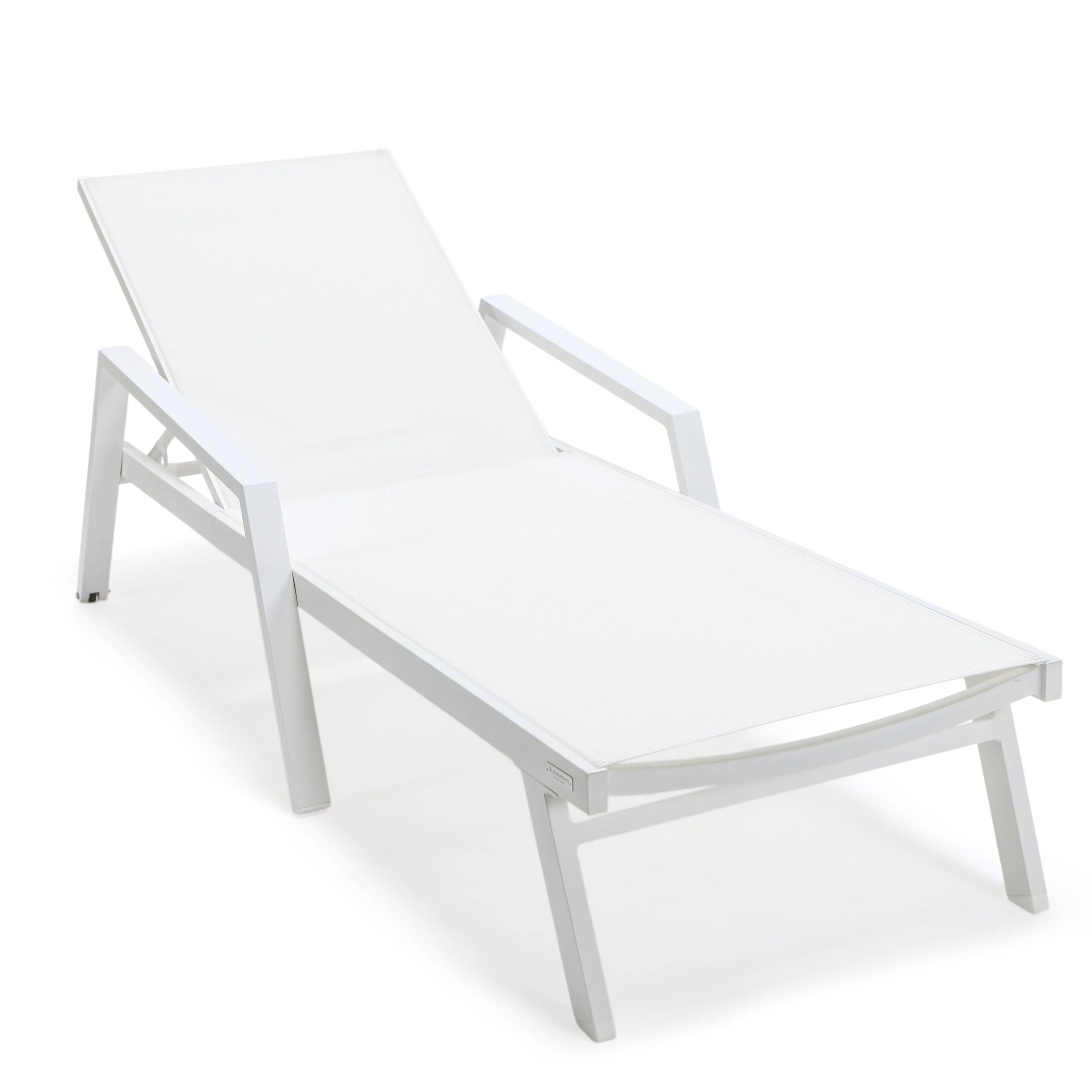 White Aluminum Adjustable Chaise Lounge with Arms and Cushions
