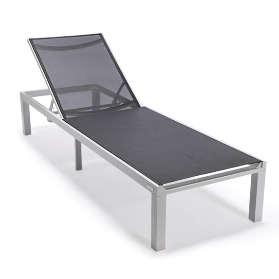 LeisureMod Marlin Patio Chaise Lounge Chair With Black Aluminum Frame Black