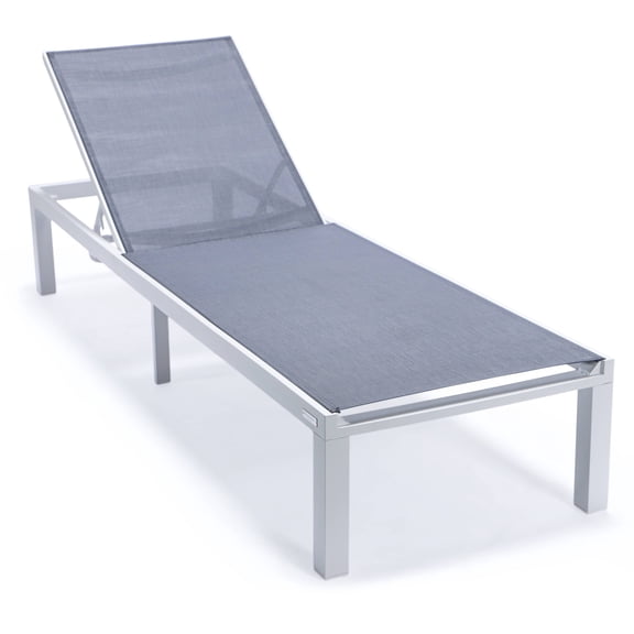 LeisureMod Marlin Patio Chaise Lounge Chair With Black Aluminum Frame Dark Gray